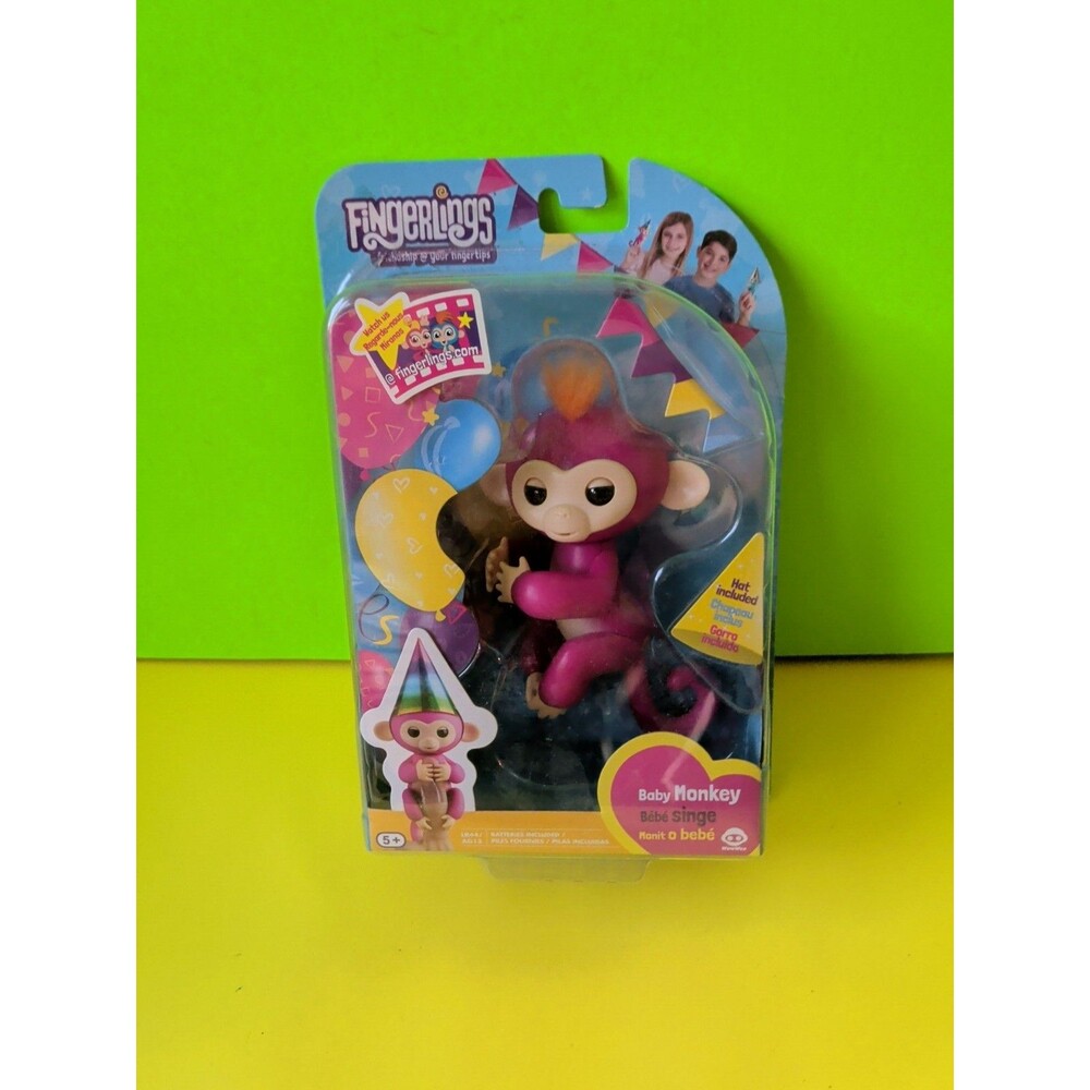 NEW Fingerlings Baby Monkey Pink Fiesta Exclusive Rare Party Hat • ####